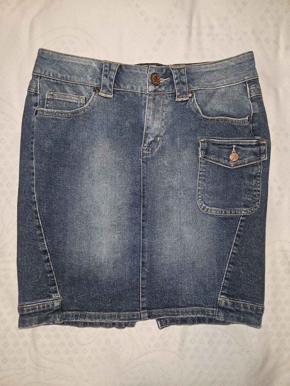 lola Blue Denim Pencil Skirt with Pocket Flap